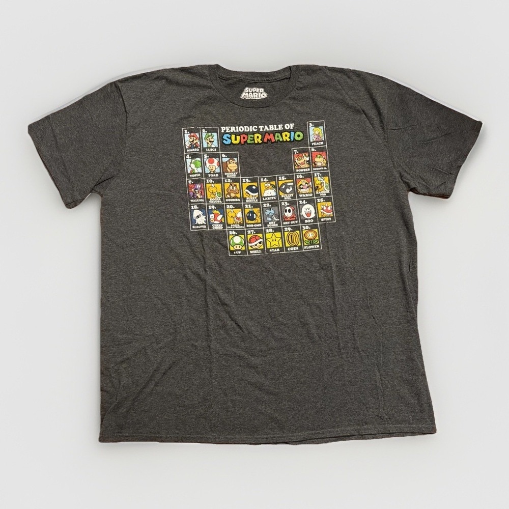 SUPER MARIO MEN'S SHIRT GRAY SIZE 2XL PERIODIC TABLE OF SUPER MARIO T-SHIRT TOP